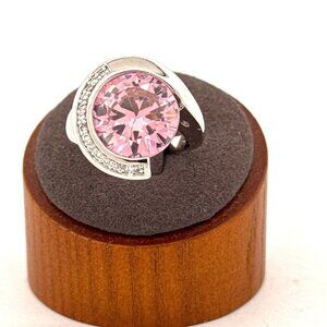 Estate Vintage Pink CZ Bypass Ring 925 Rhodium Over Sterling Silver Size 9
